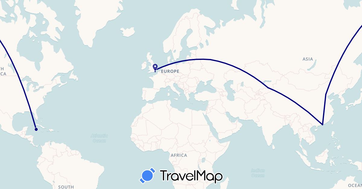 TravelMap itinerary: driving in China, United Kingdom, Cayman Islands, Kazakhstan, Russia (Asia, Europe, North America)